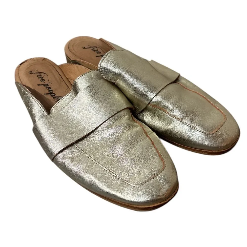 Free People Metallic Gold Mules Size 38